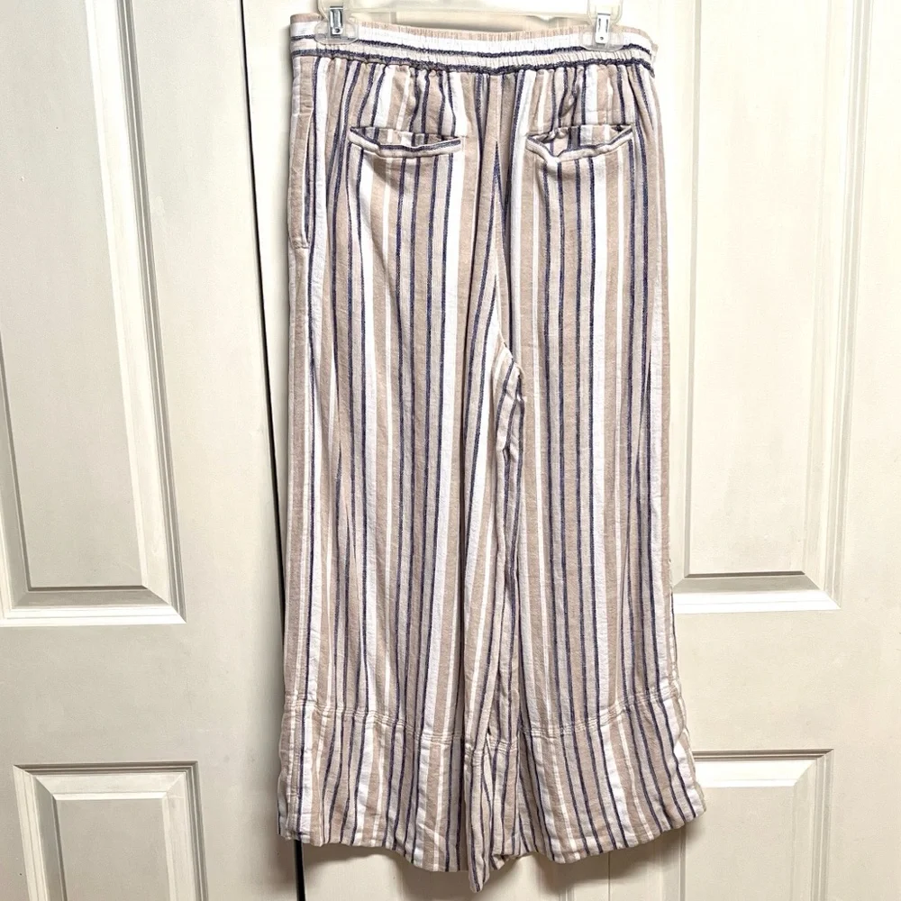 Banana Republic Linen-Blend Wide-Leg Capris in Beige and Blue Stripe size S